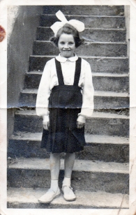 Mary Mulhern taken outside Harrison Hall 1954